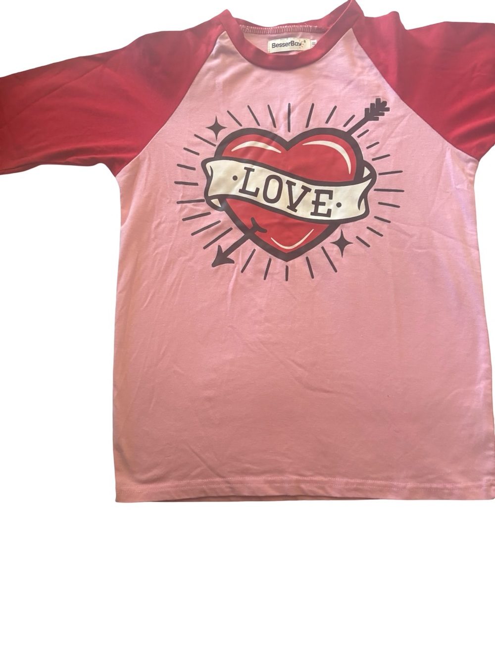 Source Unknown Pink & Red Raglan Tee with 'LOVE' Heart Graphic